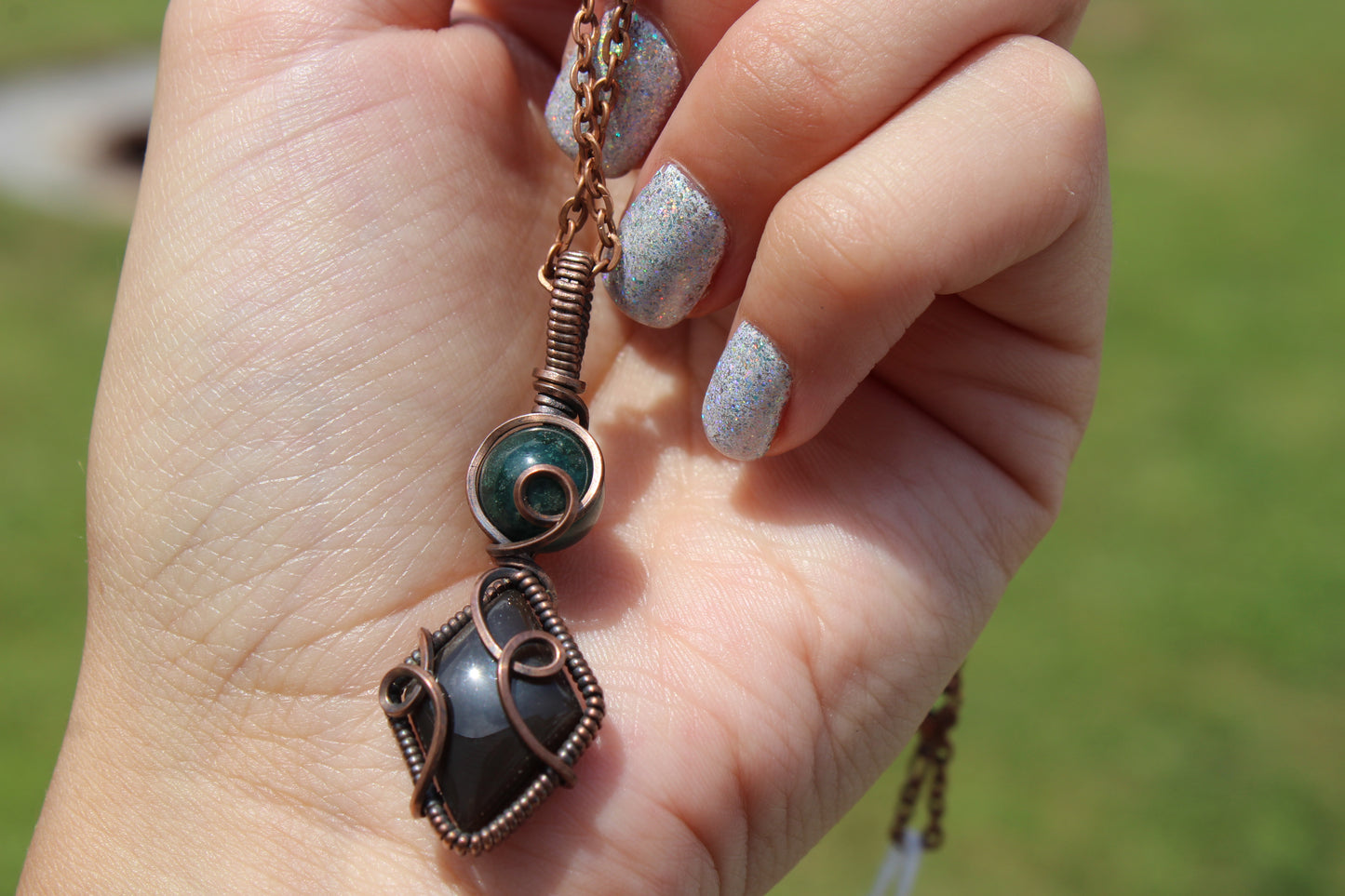 Moss Agate & Smoky Quartz Pendant