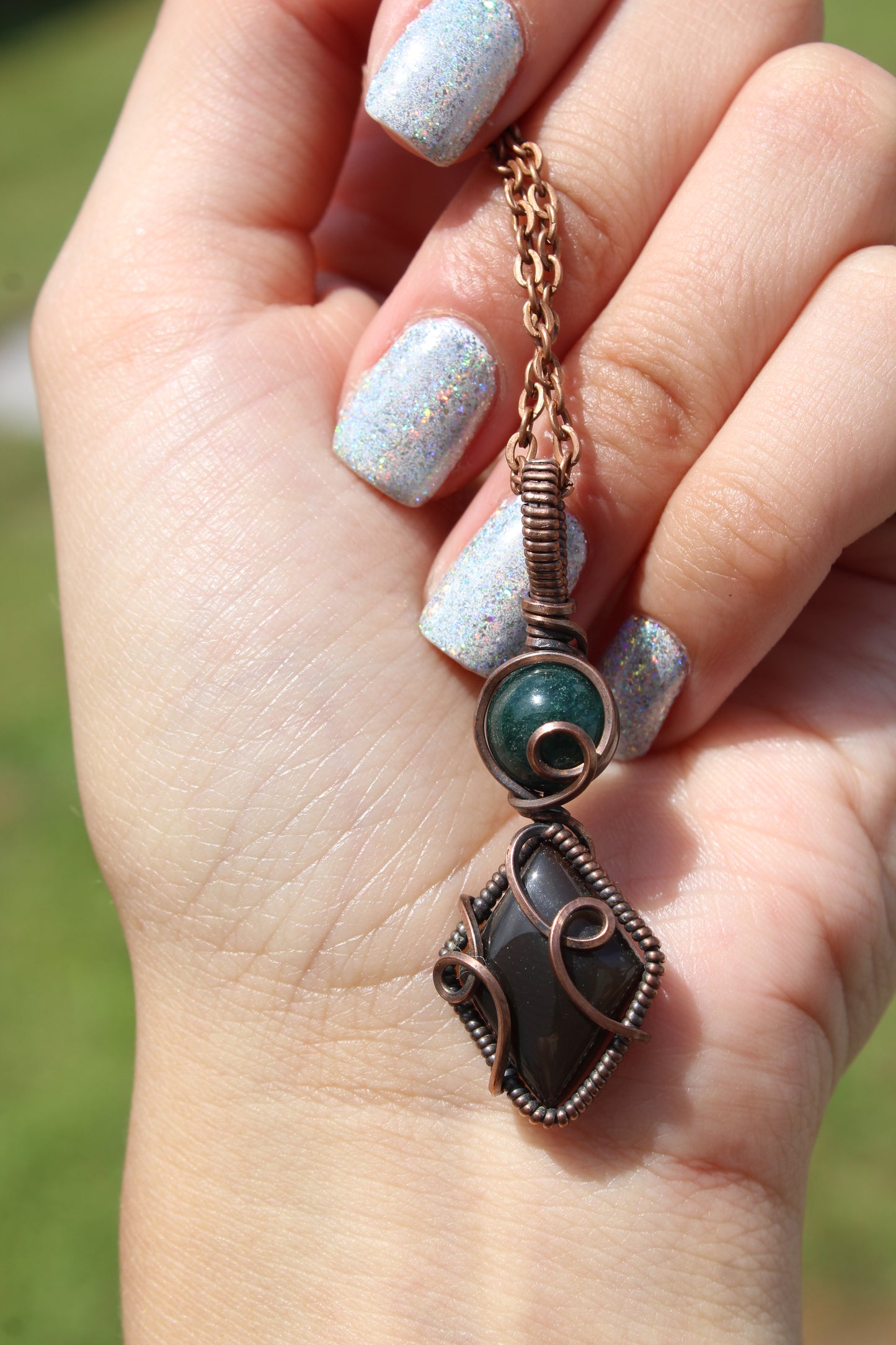 Moss Agate & Smoky Quartz Pendant