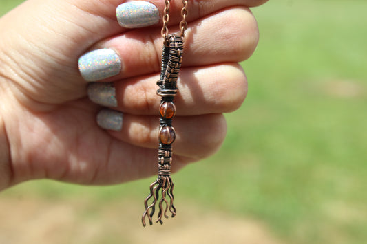 Carnelian & Watermelon Tourmaline Witches Broom Pendant