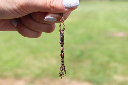 Peach Moonstone & Smoky Quartz Witches Broom Pendant