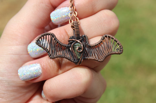 Prehnite with Epidote Bat Pendant