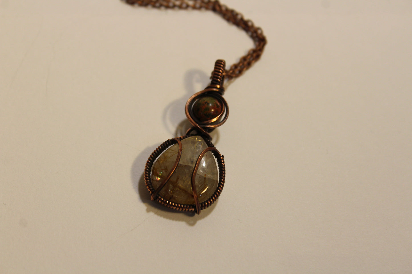 Unakite & Golden Rutilated Quartz Pendant