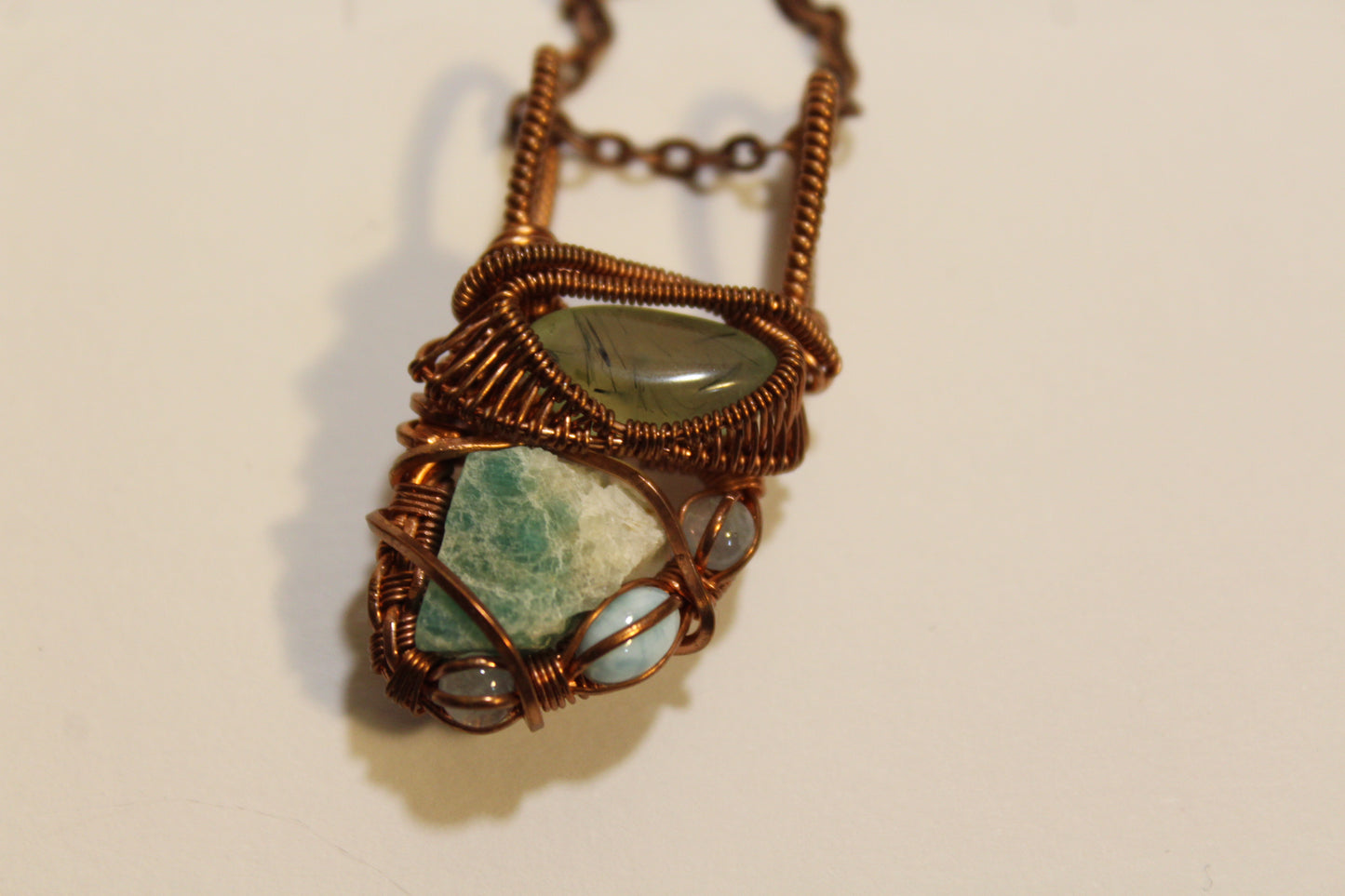 Prehnite with Epidote + Amazonite Heady Pendant
