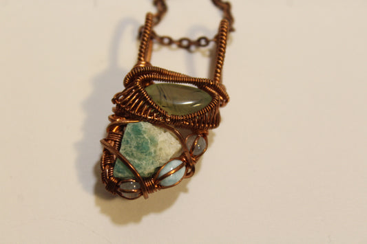 Prehnite with Epidote + Amazonite Heady Pendant