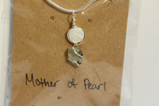 Mother of Pearl & Prehnite with Epidote Dainty Double