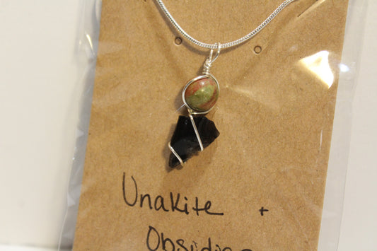 Unakite & Obsidian Dainty Double