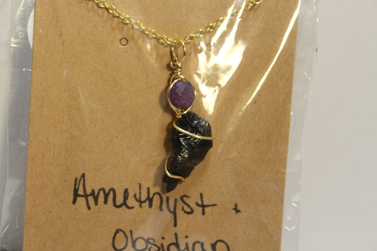 Amethyst & Obsidian Dainty Double