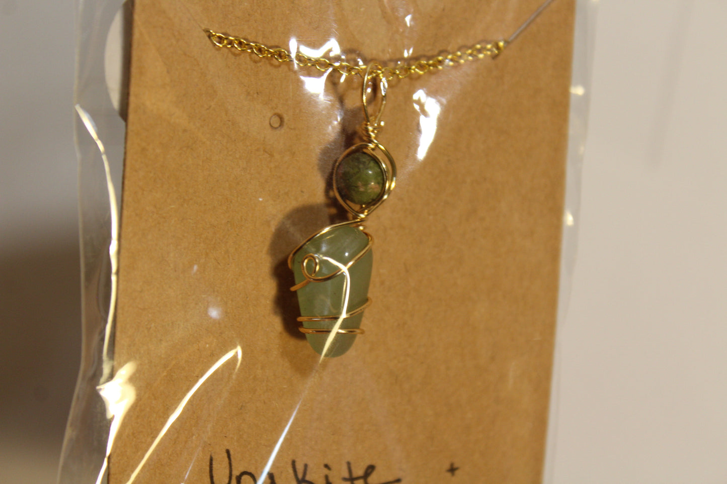 Unakite & Prehnite with Epidote Dainty Double