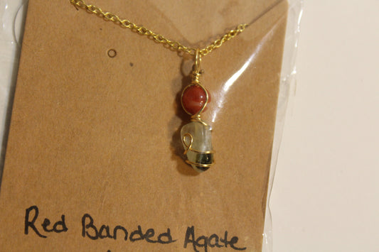 Red Banded Agate & Prehnite with Epidote Dainty Double