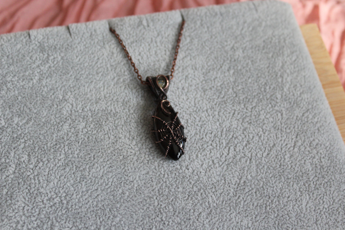 Smoky Quartz & Labradorite Spider Web Pendant