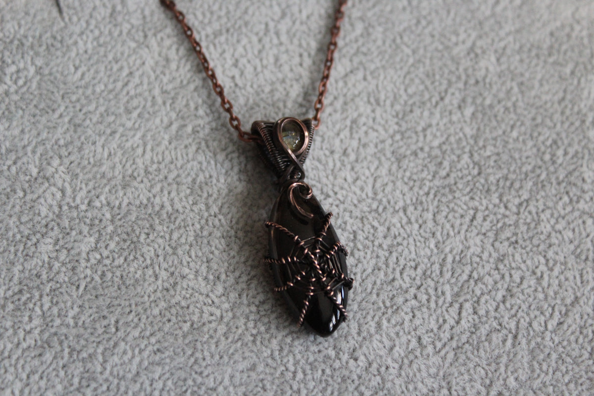 Smoky Quartz & Labradorite Spider Web Pendant